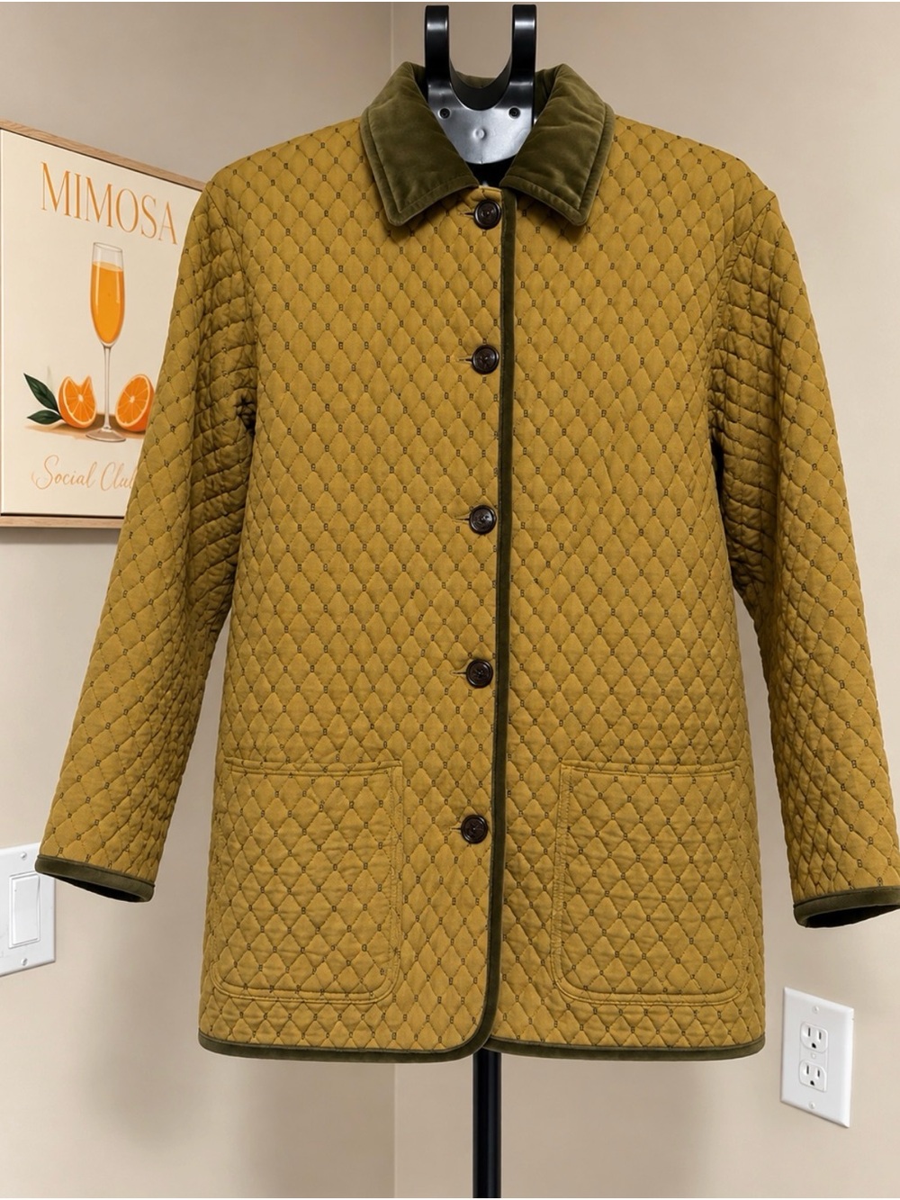 J. McLaughlin Vintage Quilted Jacket Velvet Collar Size 12 Made in USA